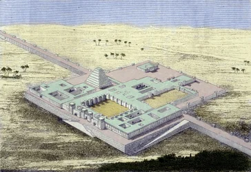 Khursabad (Irak). II. Sargon, asszír király palotájának rekonstrukciója i. e. 722-től 705-ig 19. századi metszet.