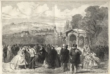 Konversationshaus - Baden Baden (Baden-Baden), Németország - Séta a beszélgetőház előtt - Baden-Baden általános képe a Beszélgetés Háza kertjéből - 1867