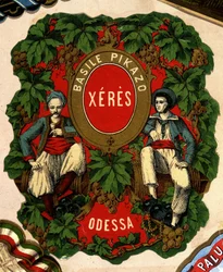 „” Basile Pikazo – Jerez – Odessza” címkéje”, sd. 19. század.