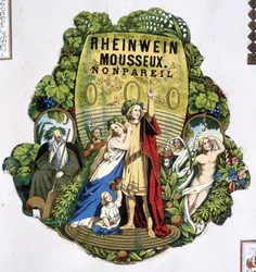 A „” Rheinwein pezsgő – Monpareil” címkéje”, sd. 19. század.
