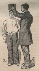 Bírói antropometria vagy bertillonnage, Alphonse Bertillon (1853-1914) módszere: magasságmérés – gravírozás „La Science francaise”-ben”
