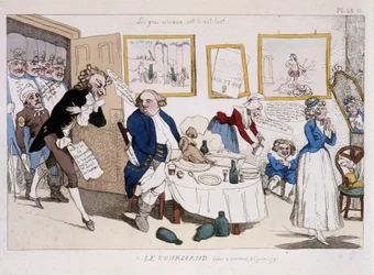 Le gourmand (XVI. Lajos és Marie Antoinette étkezése a varennes-i repülés során) - a „Musée de la caricature”-ben”