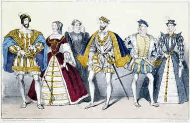 Les Valois: I. Francois (1494-1547) és Claude de France (1499-1524), Katalin de Medicis (1519-1589) és II. Henrik (1519-1559), II. Francois (1544-1560) és Marie Stuart (1542-) 1587) – Planche kivonat a francia királyok és királynők nyomtatványaiból, Párizs