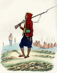 Abd-el-Kader emír könnyűgyalogsága, az afrikai francia hadsereg ellenállása az algíri expedíció során 1830-ban. In”” Storia d