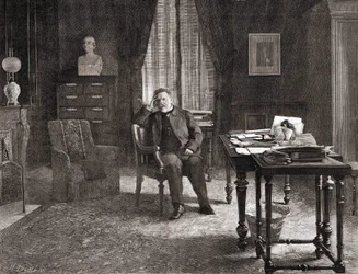 Louis Pasteur az intézet irodájában. 19. századi metszet.