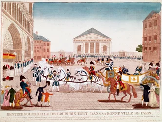 XVIII. Lajos érkezés a Notre Dame-ba, Párizs, 1814. május 3. (metszet)