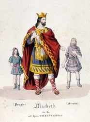 Macbeth alakja Giuseppe Verdi (1813 - 1901) azonos című operájában, William Shakespeare műve nyomán. 1847. Metszet.