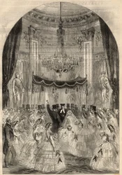Alphonse de Rothschild báró (1827-1905) és Leonora de Rotschild (1837-1911) házassága. Mária megtanult egy italt a padlóra dobni, ez a zsidó házasság utolsó szakasza, az úgynevezett törött pohár. Gravírozás a márciusi „” The Illustrated London News”-ban