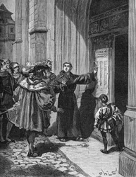 Luther Márton (1483-1546) kifüggeszti 95 tételét Wittenbergben