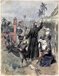 Keresztények mészárlása Kínában 1893-ban, M. de Parys akvarellje alapján a Le soleil du dimanche számára. 1893. október