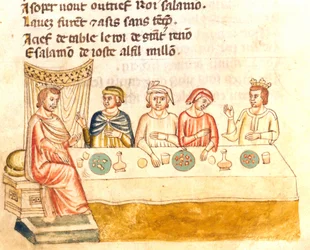 A király és alattvalói étkezése 12. századi miniatűr Biblioteca Marciana Velence