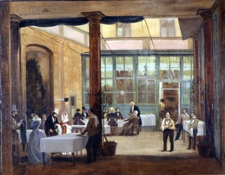 Milánó, a Rebecchino szálloda étkezője. 1830 Stendhal egyedülálló és nincstelen lakott ebben a szállodában, valamint sok más olaszországi szállodában. Milánói Múzeum, Milánó