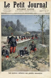 Katonai kerékpárosok a nagy manővereknél. Metszet a „” Le petit journal”-ban 1896.09.20. Selva gyűjteménye.