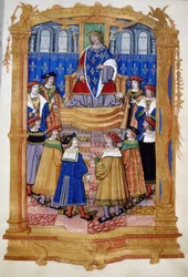 15. vagy 16. századi miniatűr XI. Lajos (1423-1483) és a Szent Mihály-rend lovagjairól.
