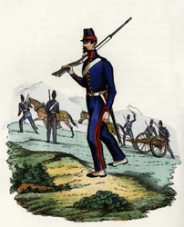 Az afrikai francia hadsereg hegyi tüzérségi zászlóalja Algériában 1830-ban. In „” Storia d