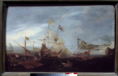 Tengerészeti csata Névtelen festmény a 17. századról. Toulouse, Musee des Beaux Arts