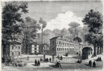 Az imperiale porcelángyár új épülete Sevresben 1868-ban. Metszet a „” L