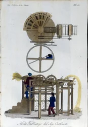 Új cséplő modell. A tábla a "" Journal of Agriculture, Arts and Technikák" című lapból (Revue d
