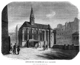 Régi Chapelle des Carmes rue Jean de Beauvais Párizsban, az 5. kerületben. Metszet 1858-ból.