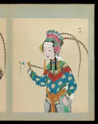 Száz portré pekingi opera szereplőiről, 19. század vége-20. század eleje (ötvenlapos album; tinta, színes és arany, selyem)