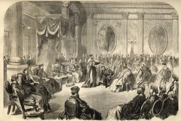 Szent Patrik rend – A legkiemelkedőbb Szent Patrik rend – Egy lovag beiktatása a Szent Patrik rendbe Dublinban, Írországban a 19.-ben – metszet 1866