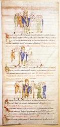 Egy illuminált biblia oldala (Ms.723-Foglio 138v.) a 12. század elejéről. Homályos. 52,8x38 cm Róma, Biblioteca Casanatense