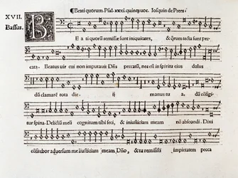 Willaert Beati quorum XIII. zsoltárának (1538) kottájának oldala
