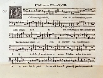 Willaert XVIII. zsoltárának kotta lapja (1538)