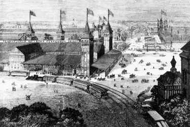 Pennsylvania pályaudvar Philadelphiában – metszet, 19. század vége