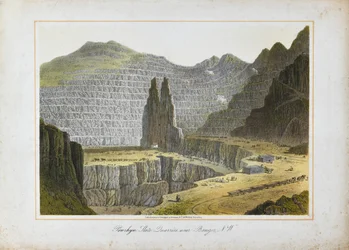 Penrhyn Slate Quarries, Bangor közelében, Észak-Wales (kézi színes litográfia papírra)