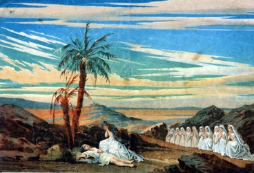 A Karl Goldmark (1830 - 1915) által komponált „Saba királynője” című opera IV. felvonásának utolsó jelenetének előadása.