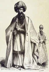 Perzsia (19. század). Mollach és a konferanszié. Metszet. Magángyűjtemény