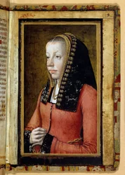 A portré Bretagne-i Annát (1477-1514), Franciaország királynőjét feltételezi. Miniatűr, órakönyv töredéke. Névtelen
