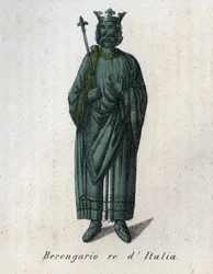 II. Berengár itáliai király (900-966), más néven ivreai Berengár (Berengario, Itália királya) portréja - metszet az „Usi e Costumi di Tutti i Popoli dell