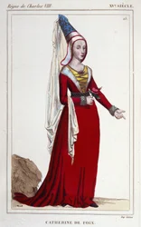 Katalin de Navarra (vagy Catherine de Foix) portréja 1468-1517, Navarra királynéja. Metszet 1830-ból.