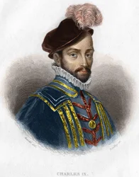 IX. Károly (1550 - 1574), francia király portréja, metszet XIX.