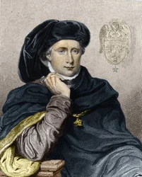 VI. Károly, a Szeretett vagy Fou (1368 - 1422), francia király portréja - Lavallée Histoire des Français-jában, metszet, sd.