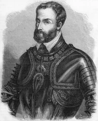 V. Károly (1500-1558), a Szent Germán Birodalom 1519-től 1556-ig tartó császárának portréja. 19. századi metszet.