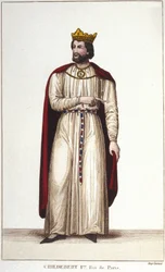 I. Childebert párizsi király portréja (495-558. v.). 1830-as metszet