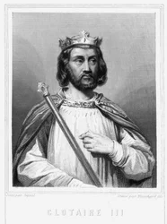 Clotaire (Clothaire) III (652 - 673), Neustria és Burgundia királyának portréja - Lavallée „Histoire des Français”-jában, metszet, sd.