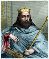 Clotaire (Clothaire) I (497 - 561), Neustria királyának és a frankok királyának portréja - Lavallee „Histoire des Francais”-jában, metszet, sd.
