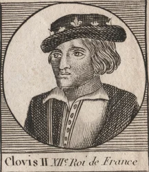 II. Klodvig, a frankok királyának portréja (633-657. vers) - II. Klovisz (634-657 körül), Neustria és Burgundia meroving frank királya (639-657) - metszet a „” Instruction sur l