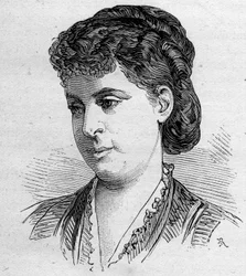 Edile Riquer francia komikus, 1856-tól 1884-ig a Comedie Francaise tagja portréja. Metszet a „” Le Monde Illustré” n¡1168-ban, 1879. augusztus 16.