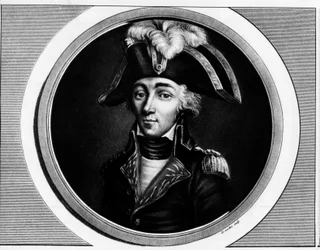 Francois Hanriot (1761-1794), francia forradalmár portréja - Metszet a „"A francia forradalom történelmi festményeinek teljes gyűjteménye, három kötetben" című kötetben" 1804