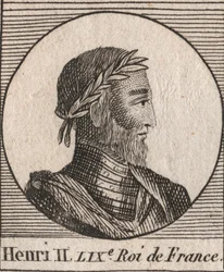 Henrik (1519-1559) francia király portréja - II. Henrik (1519-59), francia király - metszet Charles Constant Le Tellier „Instruction sur l