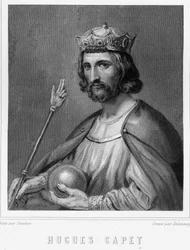 Hugues I Capet (v. 941 - 996), francia herceg, majd francia király portréja - Lavallée „Histoire des Français”-jában, metszet, sd.
