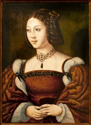 Portugáliai Izabella (1503-1539) portréja - Egy névtelen mester festménye, kb. 1526, olaj fára, 40 x 29 cm, a 16. század közepe - An Múzeum