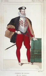 Jacques de Savoie Nemours (1531-1585), genfi gróf és Nemours herceg portréja 1533-tól 1585-ig. Metszet 1830-ból.