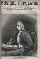Jean Philippe Rameau (1683-1764) portréja - Jean-Philippe (Jean Philippe) Rameau (1683-1764) francia zeneszerző portréja - metszet a „La musique populaire”” jeles hetilapban - 1882