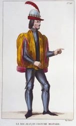 II. Jó János portréja katonaruhában (1319 - 1364), francia király metszet 1830-ból